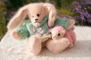 pink mohair bunny in Easter sweater with sheep 1000 113
